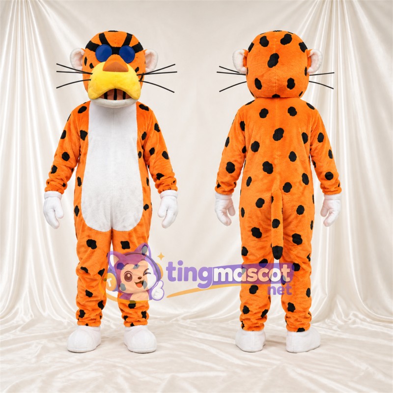 Costume de mascotte Guépard – orange – Lunettes de soleil; Gants (blanc)