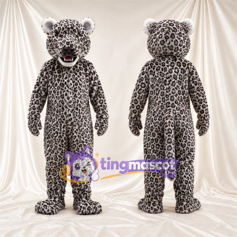 Costume de mascotte Léopard – gris / noir – Bouche ouverte; Taches en rosettes