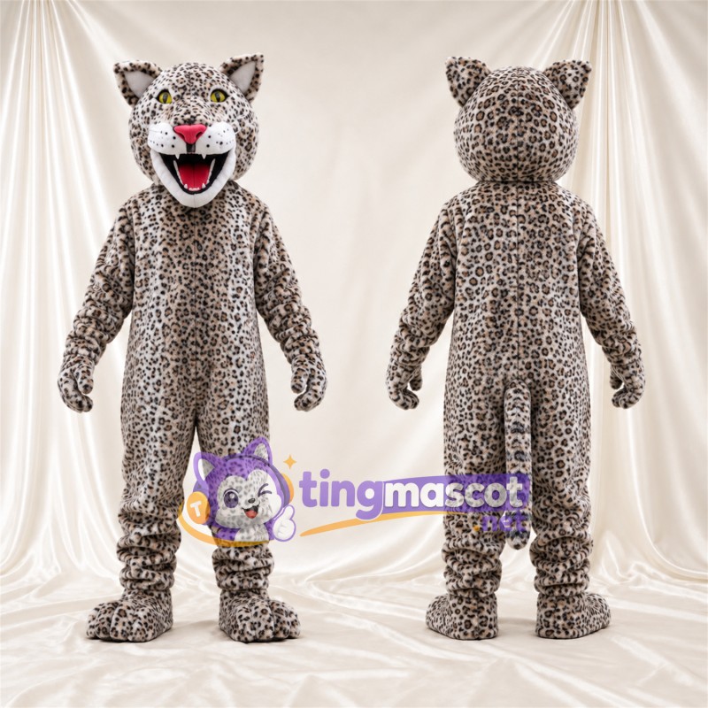 Costume de mascotte Léopard – gris / noir – Museau (blanc); Nez (rose)