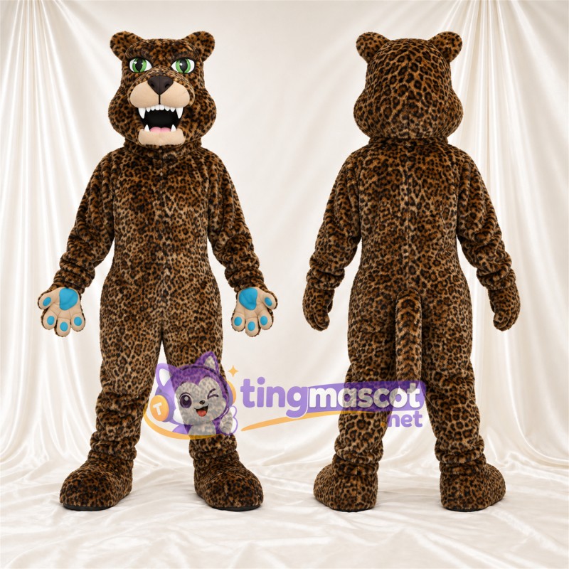 Brown Leopard Mascot Costume - Blue Paw Pads and Green Eyes