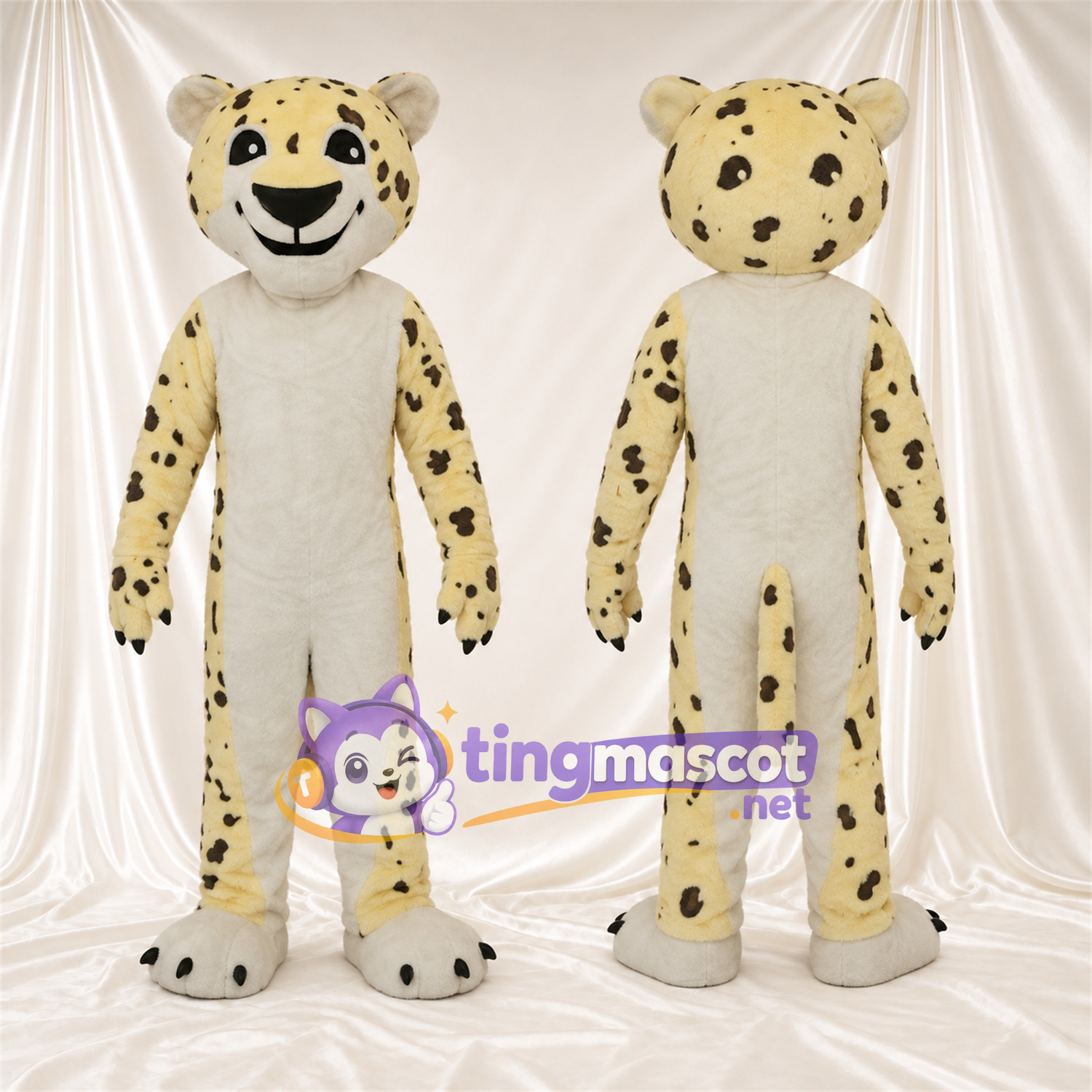 Costume de mascotte Guépard – crème / noir Costume de mascotte Guépard – crème / noir