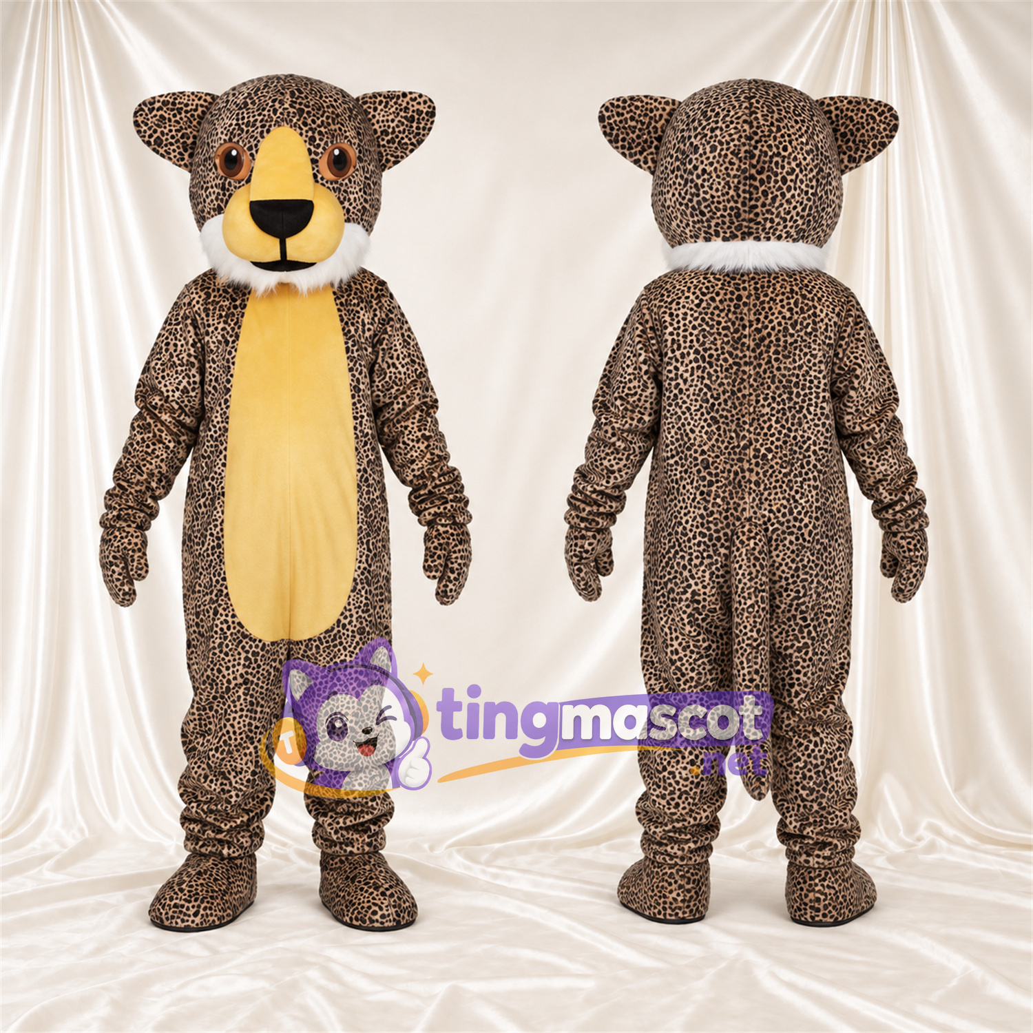 Brown and Black Leopard Mascot Costume - Yellow Belly and Spotted Fur Brown and Black Leopard Mascot Costume - Yellow Belly and Spotted Fur