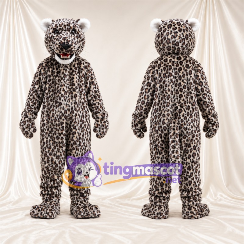 Costume de mascotte Léopard – gris / noir – Bouche ouverte; Taches en rosettes
