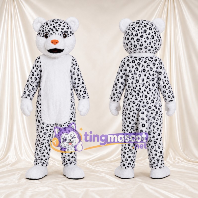 Costume de mascotte Léopard – blanc / noir – Ventre (blanc); Nez (orange)