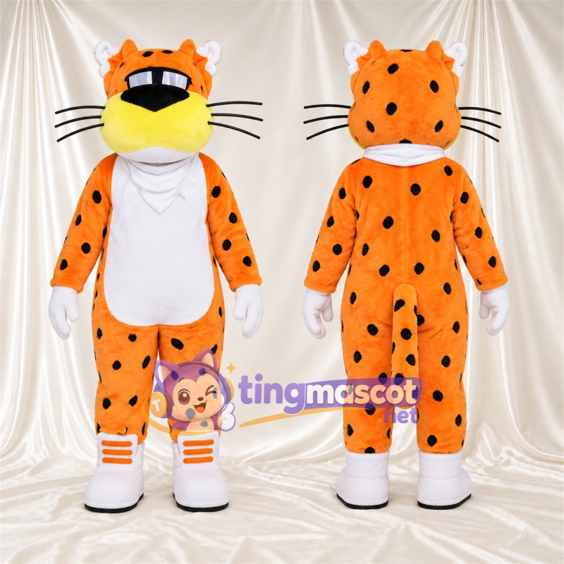 Costume de mascotte Guépard – orange – Lunettes de soleil; Gants (blanc)