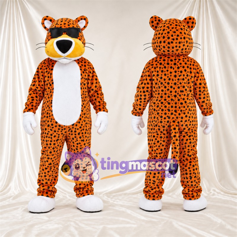 Costume de mascotte Guépard – orange – Lunettes de soleil; Pieds (blanc)