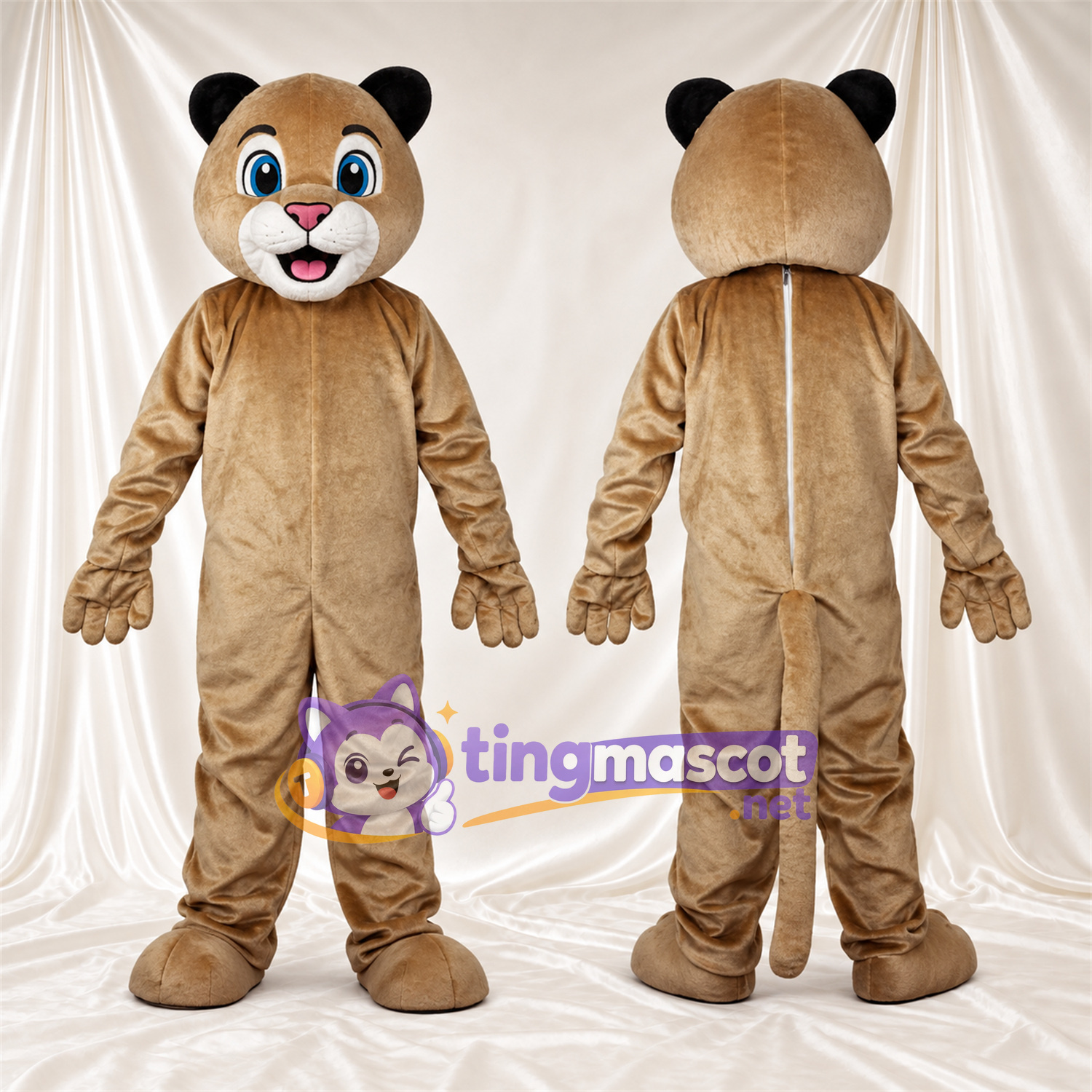 Costume de mascotte Chat – brun clair – Museau (blanc); Yeux (bleu) Costume de mascotte Chat – brun clair – Museau (blanc); Yeux (bleu)