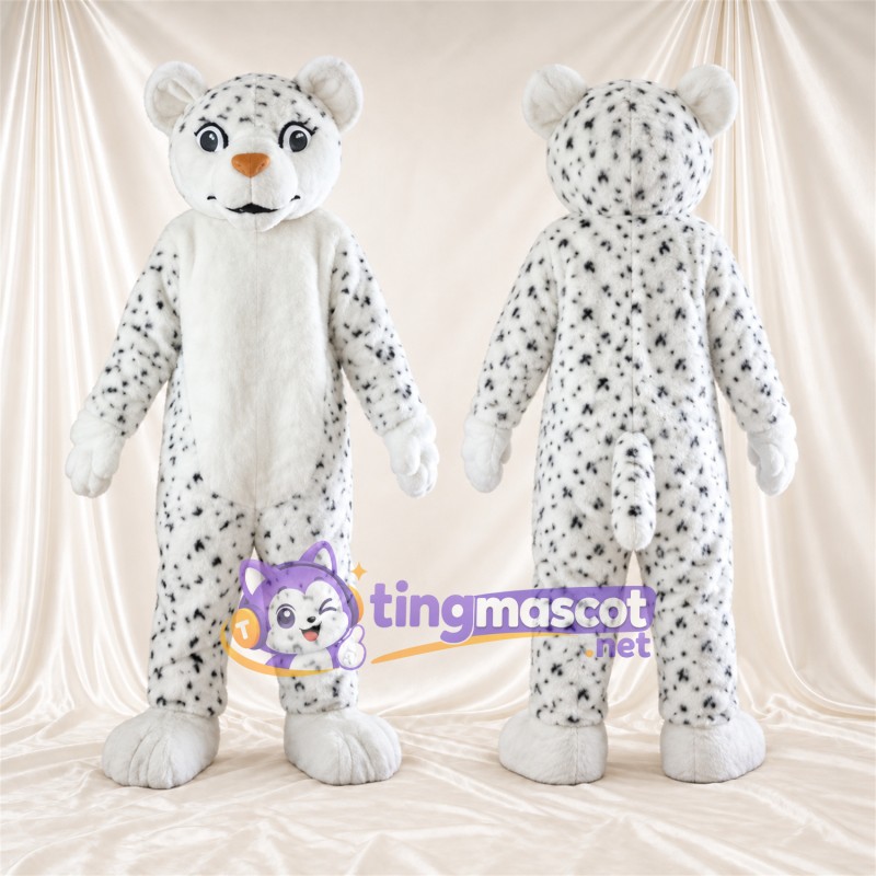 Costume de mascotte Léopard des neiges – blanc – Nez (orange); Petites taches serrées