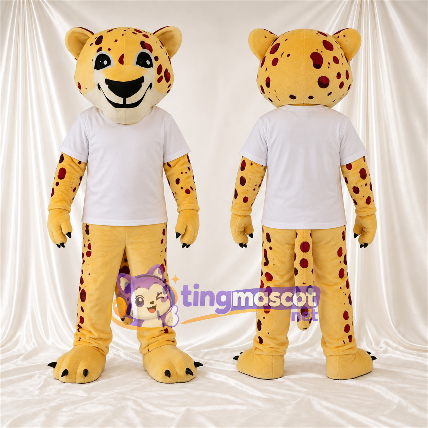 Costume de mascotte Guépard – jaune / noir – Chemise (blanc) Costume de mascotte Guépard – jaune / noir – Chemise (blanc)