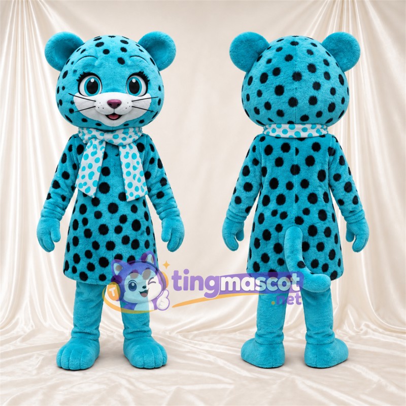 Blue and Black Leopard Mascot Costume