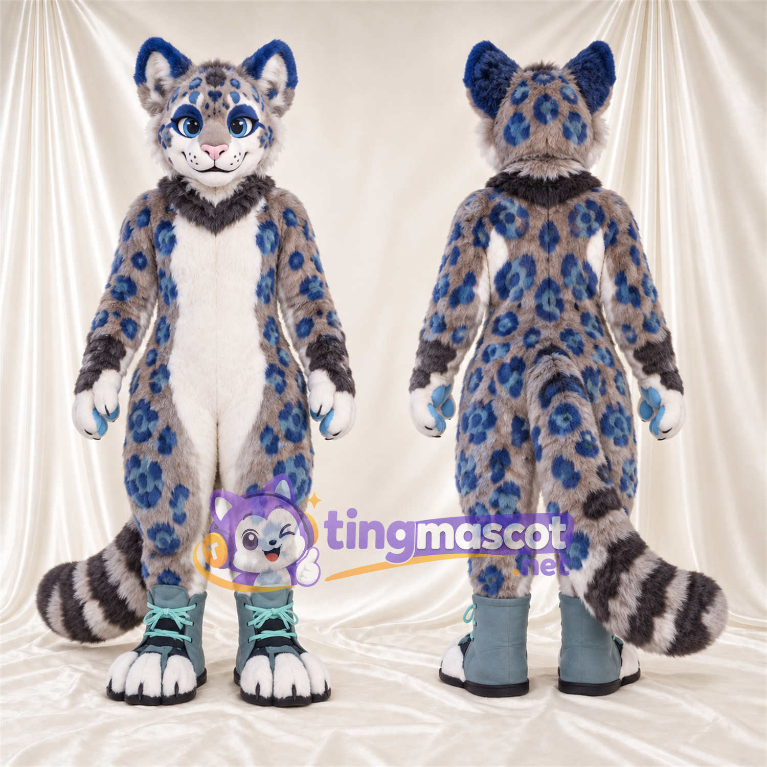 Costume de mascotte Léopard – gris / bleu Costume de mascotte Léopard – gris / bleu