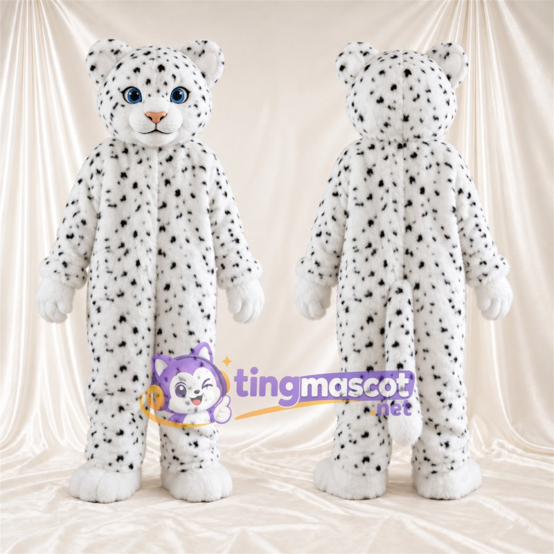 Costume de mascotte Léopard des neiges – blanc – Yeux (bleu); Taches (noir)