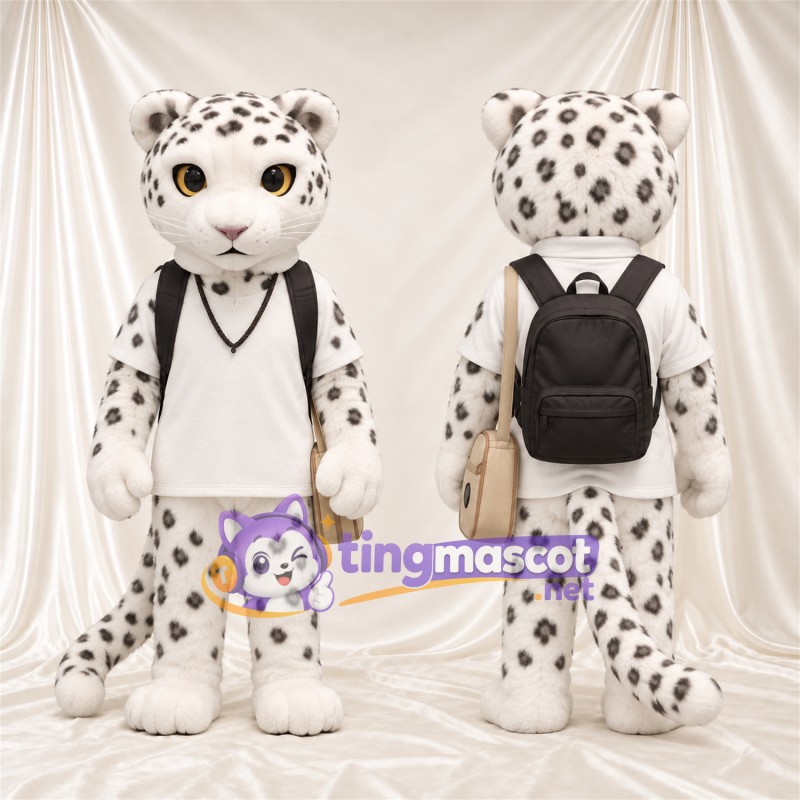 Costume de mascotte Léopard des neiges – blanc – Chemise (blanc); Sac à dos (noir)