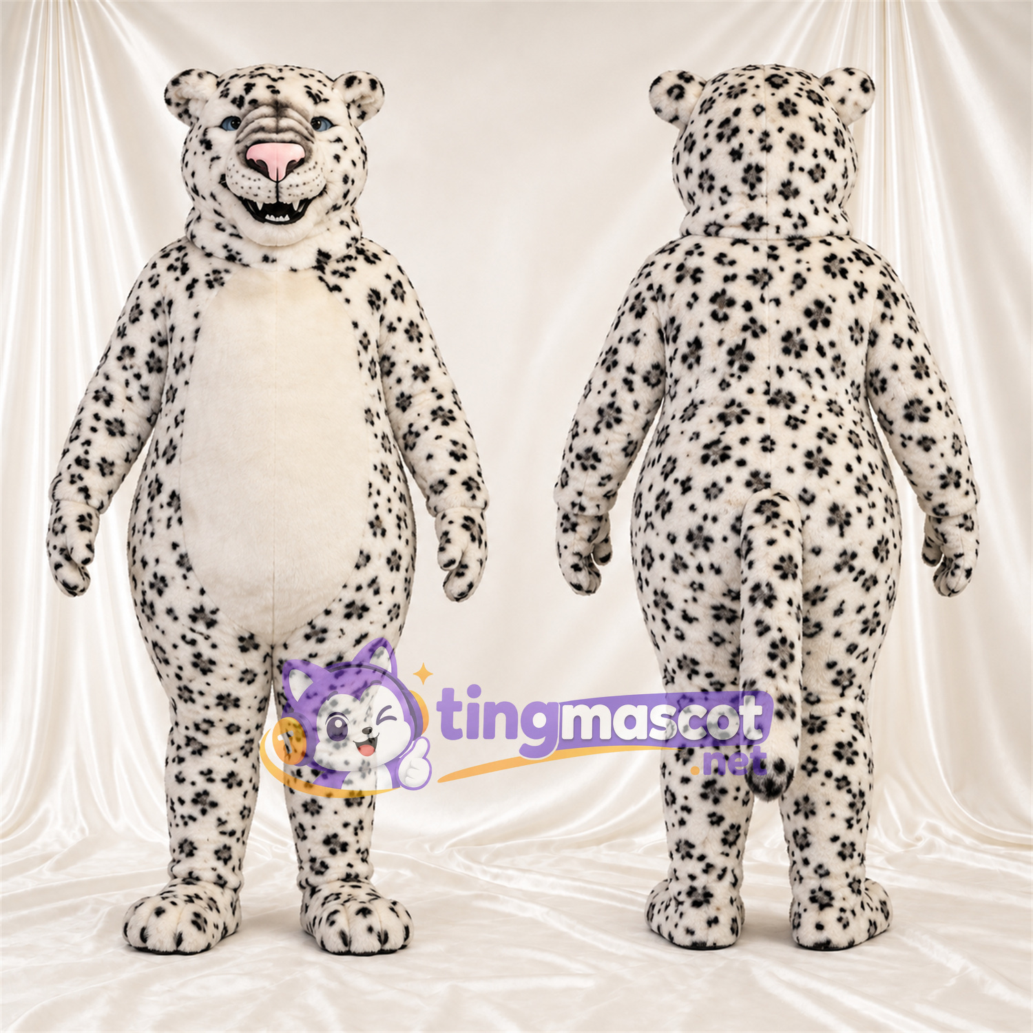 Costume de mascotte Léopard – blanc / noir – Motif tacheté Costume de mascotte Léopard – blanc / noir – Motif tacheté