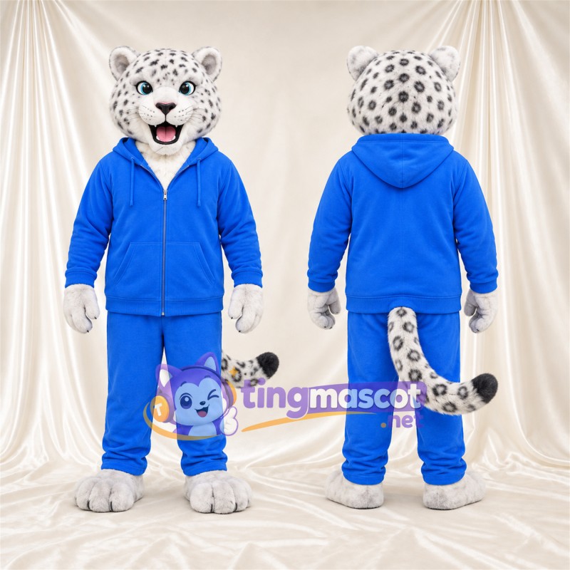 Costume de mascotte Léopard des neiges – blanc – Survêtement (bleu)