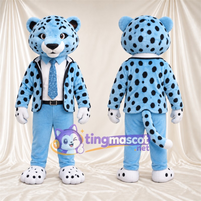 Blue and Black Leopard Mascot Costume - Blue Suit