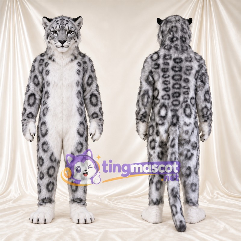 Costume de mascotte Léopard des neiges – blanc / gris – Ventre (blanc); Taches en rosettes