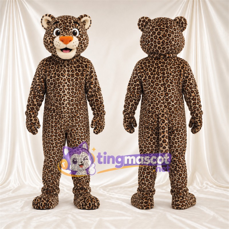 Costume de mascotte Léopard – brun clair / noir – Bouche ouverte; Tête