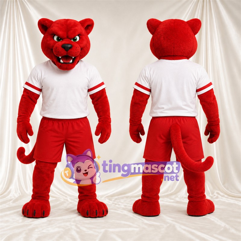 Costume de mascotte Chat sauvage – rouge – Chemise (blanc); Short (rouge)