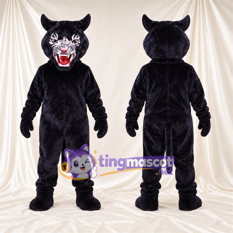 Black Panther Mascot Costume - Pointed Fangs and White Facial Markings