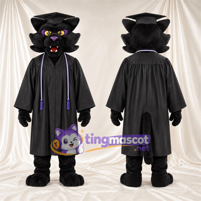 Costume de mascotte Panthère – noir – Coiffe de diplômé