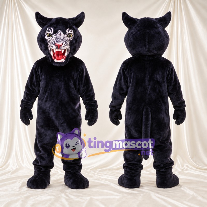 Black Panther Mascot Costume - Pointed Fangs and White Facial Markings