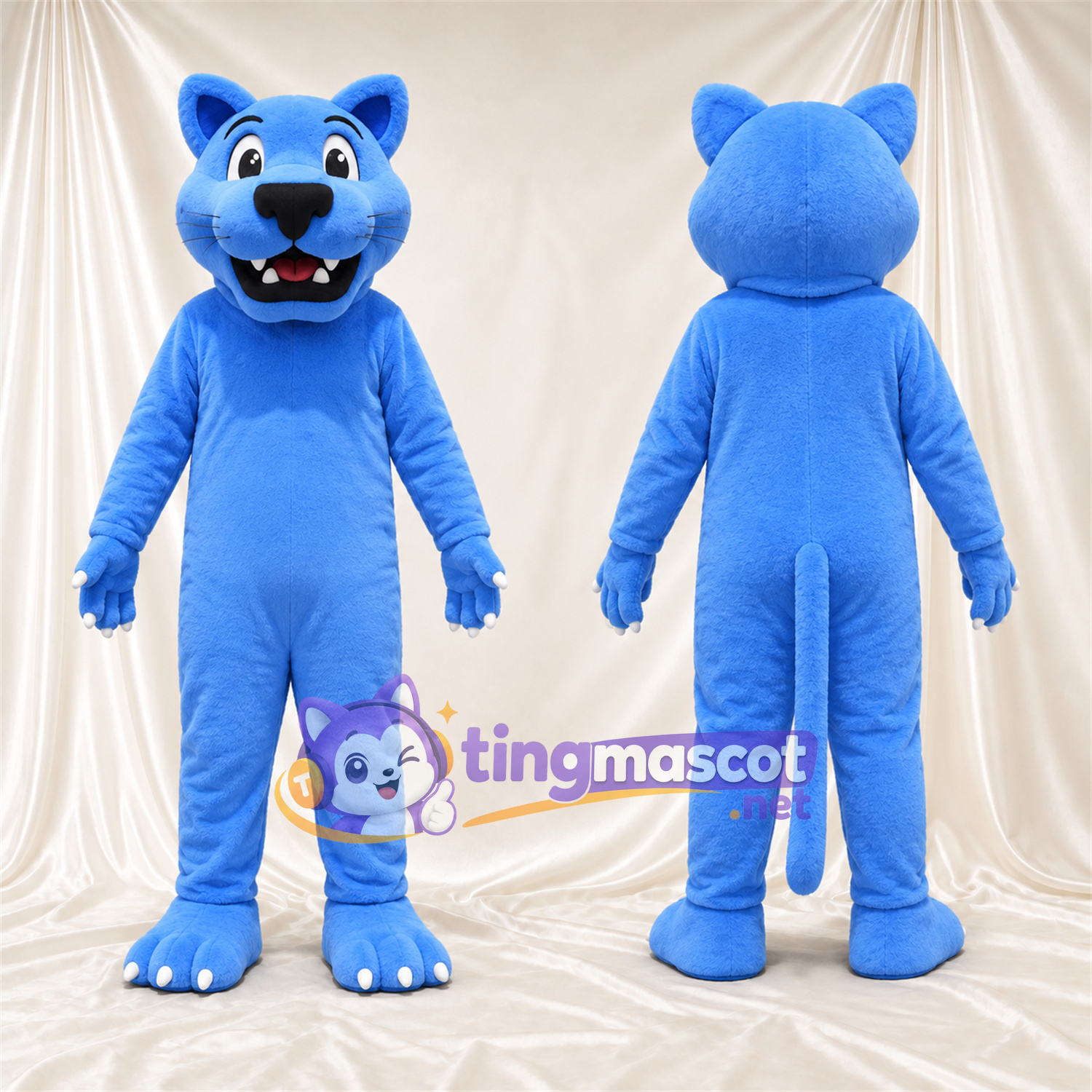 Costume de mascotte Panthère – bleu – Bouche ouverte; Orteils (blanc) Costume de mascotte Panthère – bleu – Bouche ouverte; Orteils (blanc)
