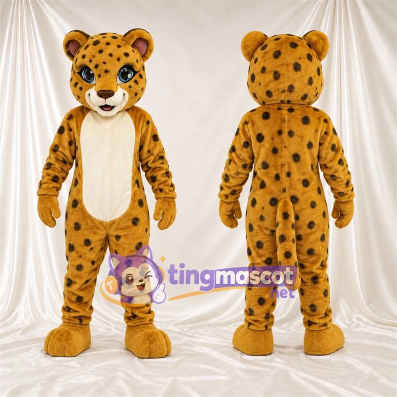 Tan and Black Cheetah Mascot Costume - Cream Belly and Black Spots