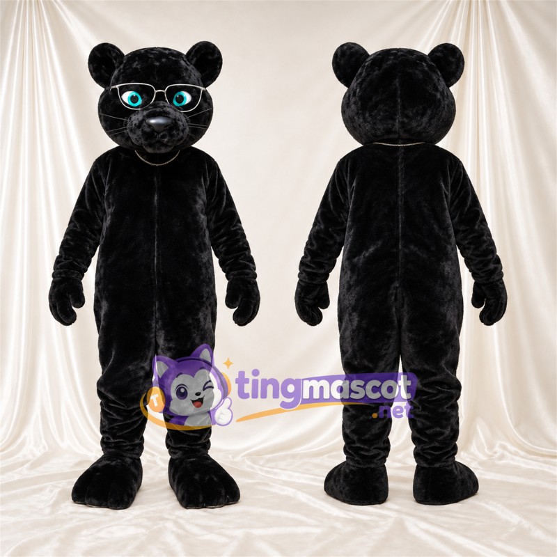 Maskottchenkostüm Panther – schwarz – Schnurrhaare (weiß)