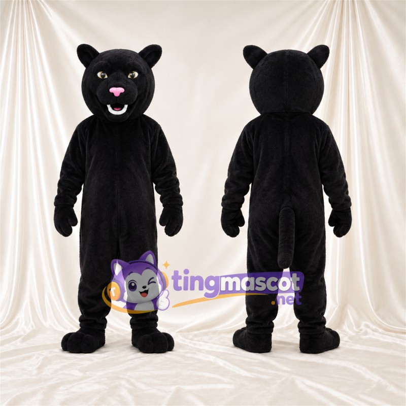 Black Panther Mascot Costume - Smiling Face and Pink Nose