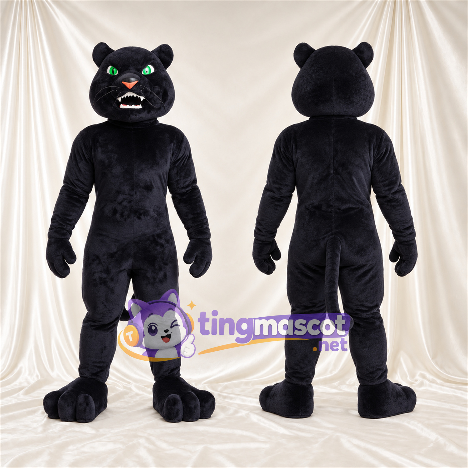 Black Panther Mascot Costume - Angled Eyebrows Black Panther Mascot Costume - Angled Eyebrows