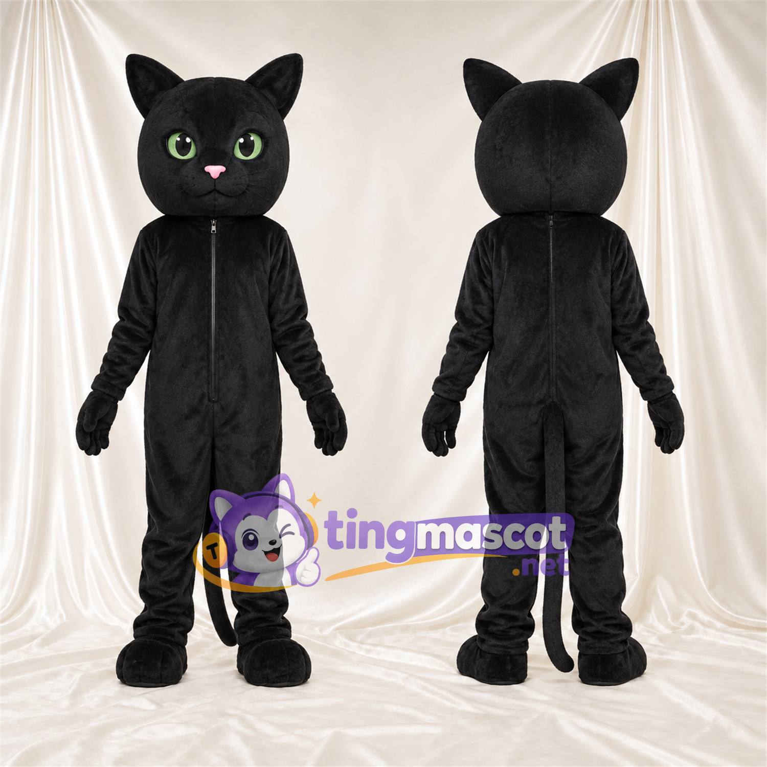 Maskottchenkostüm Panther – schwarz – Spitze Ohren; Augen (grün) Maskottchenkostüm Panther – schwarz – Spitze Ohren; Augen (grün)