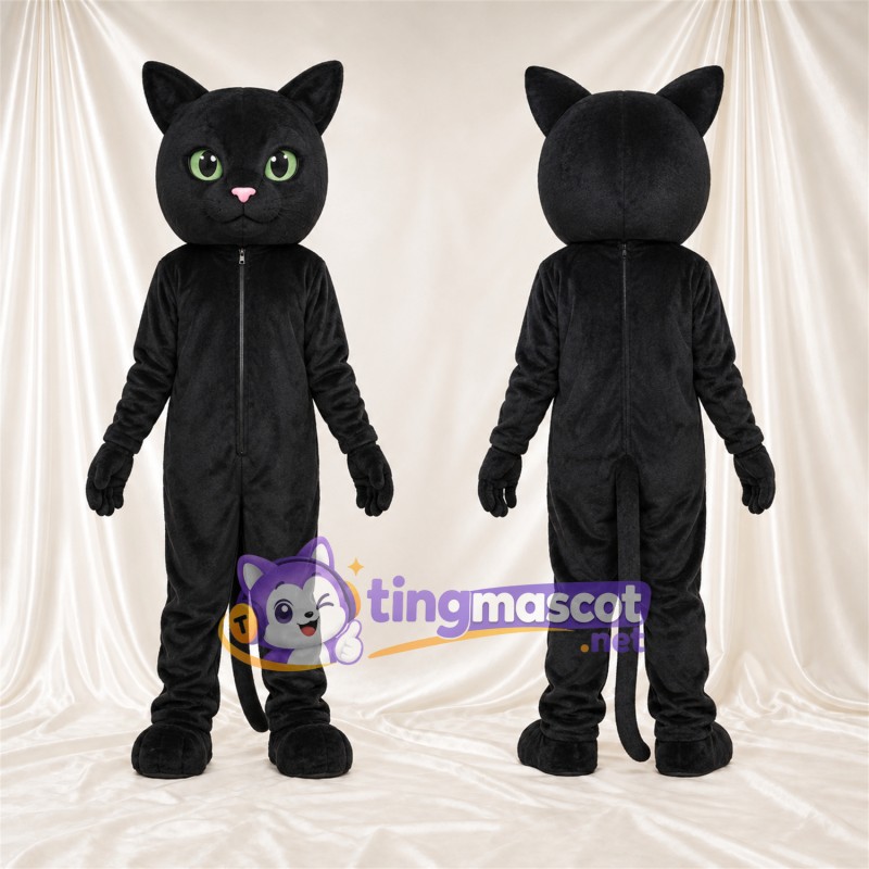 Maskottchenkostüm Panther – schwarz – Spitze Ohren; Augen (grün)