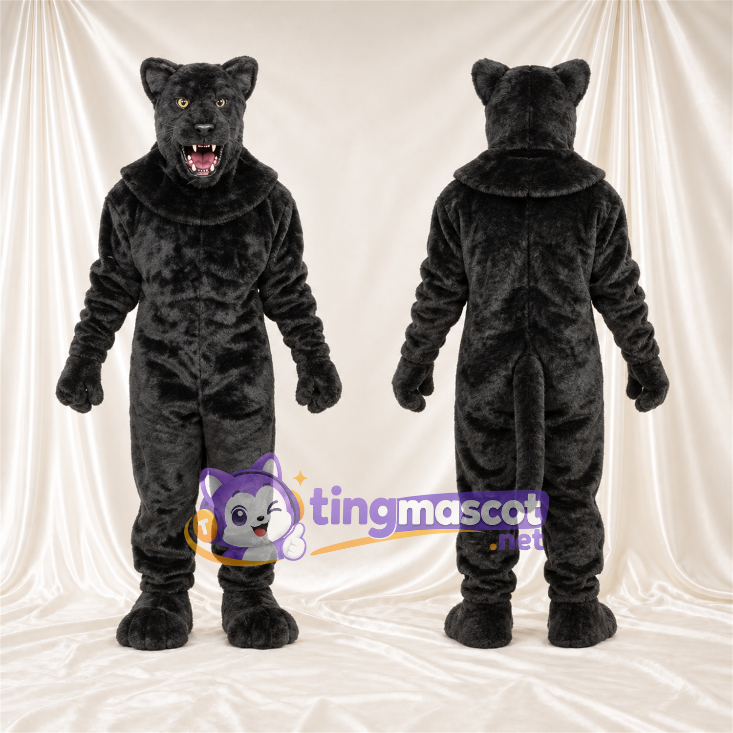 Black Panther Mascot Costume - Pointed Fangs and Rosette Spots Black Panther Mascot Costume - Pointed Fangs and Rosette Spots