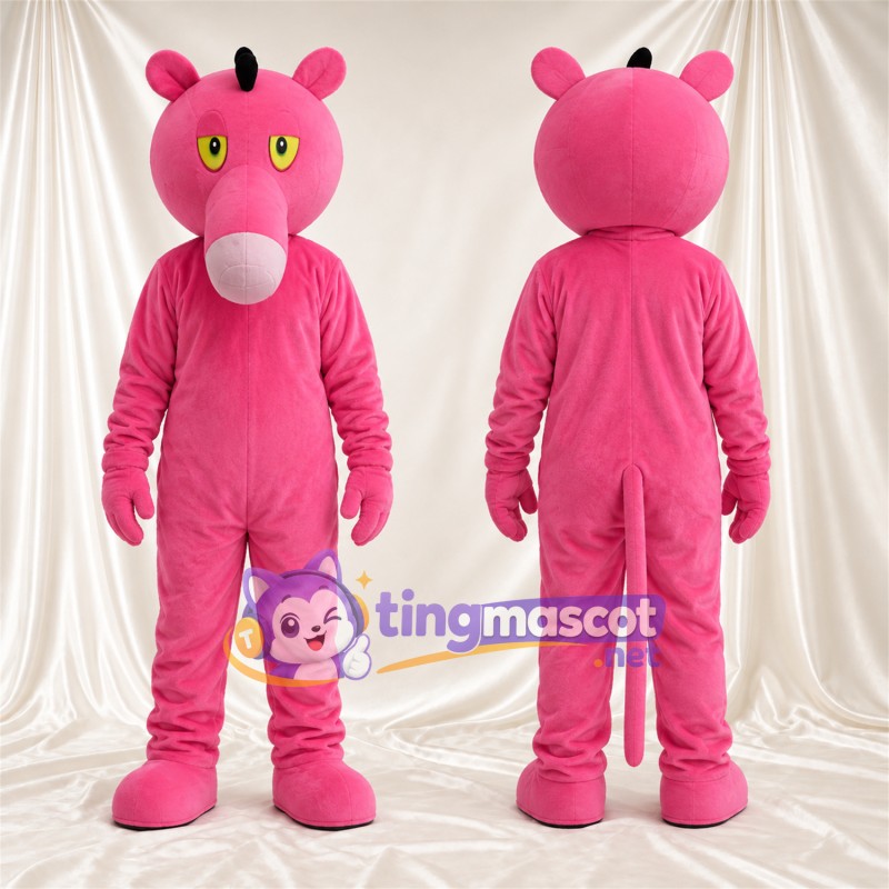 Maskottchenkostüm Panther – rosa – Lange Schnauze; Haarschopf