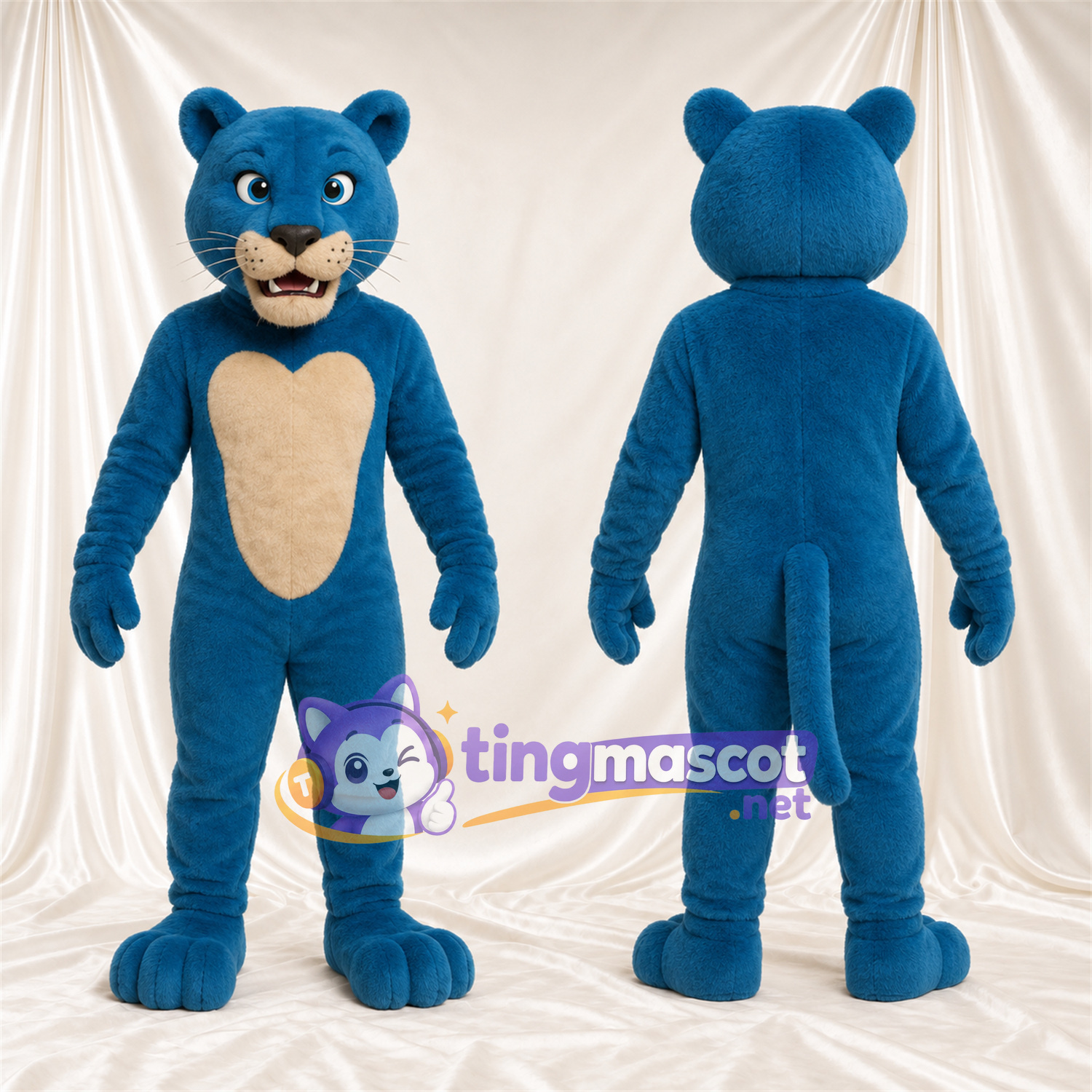 Maskottchenkostüm Panther – blau – Bauch (creme); Schnauze (creme) Maskottchenkostüm Panther – blau – Bauch (creme); Schnauze (creme)