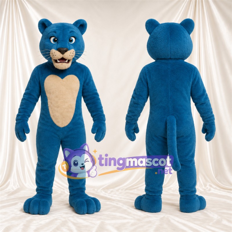 Maskottchenkostüm Panther – blau – Bauch (creme); Schnauze (creme)