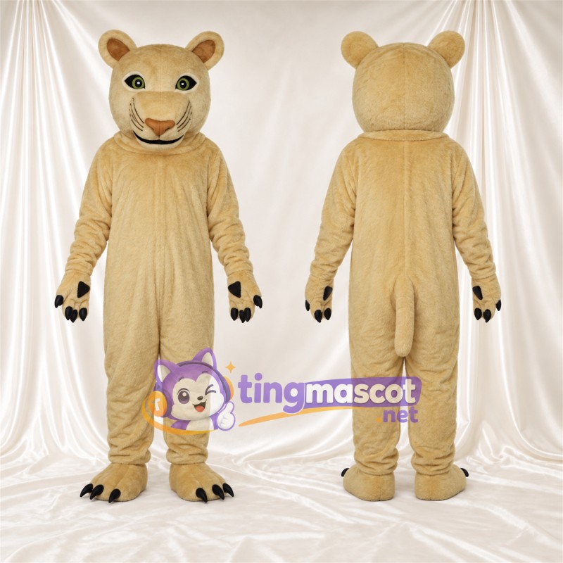 Costume de mascotte Chat sauvage – brun clair – Griffes (noir); Bouche fermée