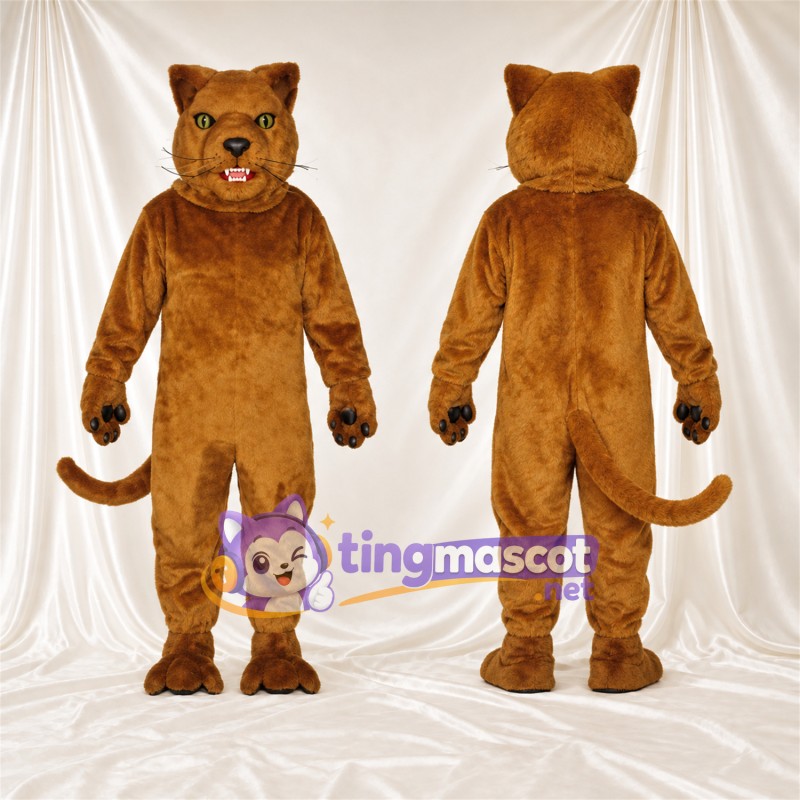 Costume de mascotte Chat sauvage – marron – Queue enroulée; Yeux (vert)