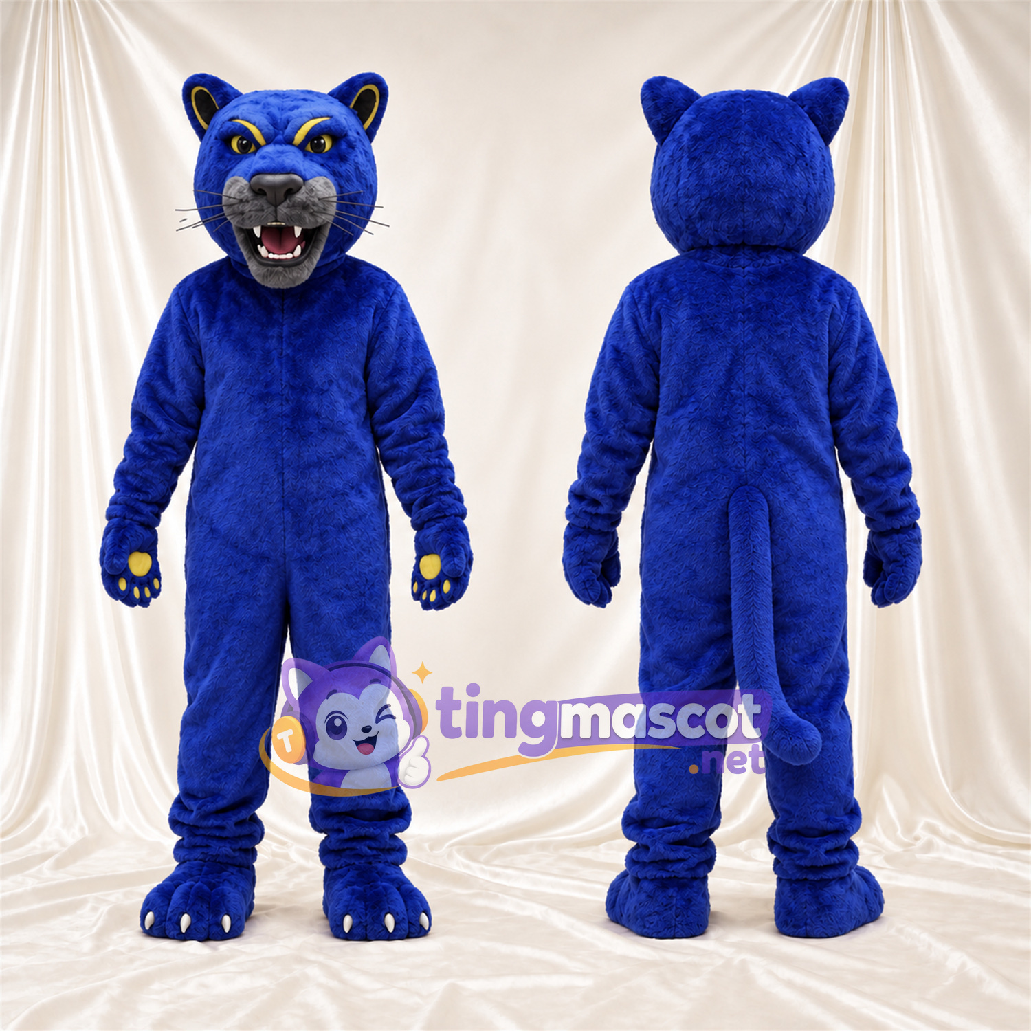 Costume de mascotte Panthère – bleu – Coussinets (jaune); Yeux (jaune) Costume de mascotte Panthère – bleu – Coussinets (jaune); Yeux (jaune)
