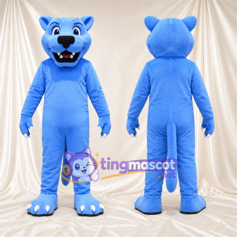 Costume de mascotte Panthère – bleu – Bouche ouverte; Orteils (blanc)