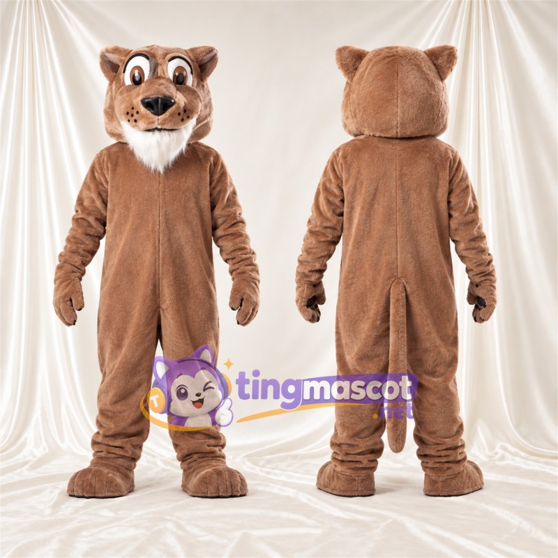 Costume de mascotte Chat sauvage – brun clair – Barbe (blanc)