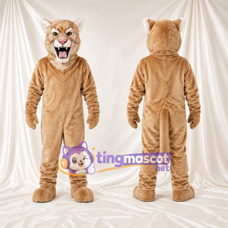 Costume de mascotte Chat sauvage – brun clair – Oreilles pointues; Crocs pointus