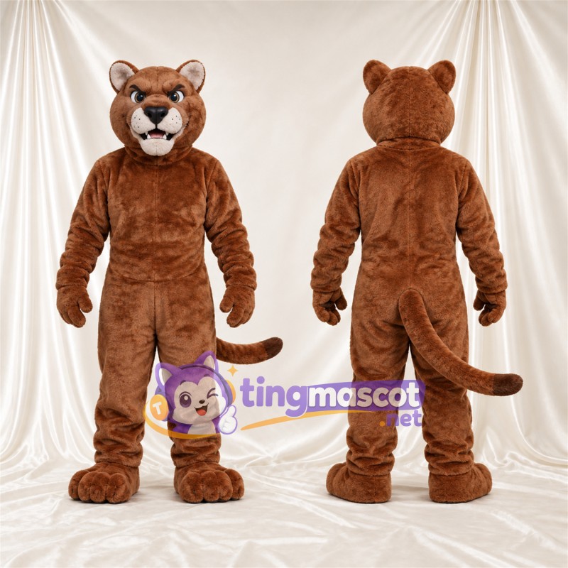Costume de mascotte Chat sauvage – marron – Longue queue; Sourire avec dents