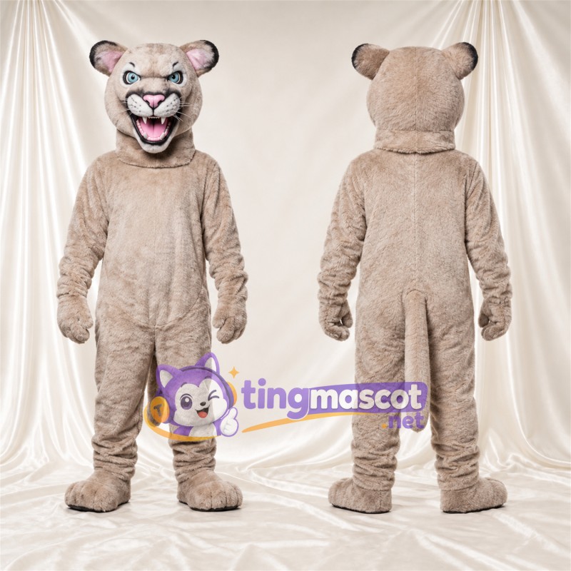 Costume de mascotte Chat sauvage – brun clair – Intérieur des oreilles (gris); Crocs pointus