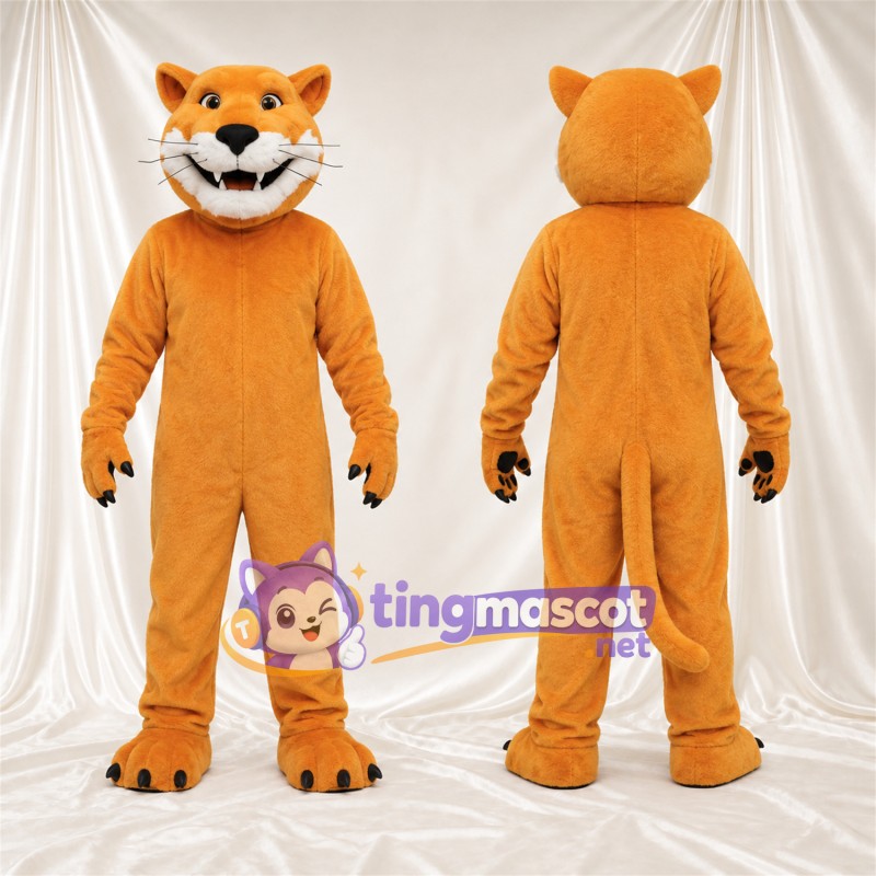 Costume de mascotte Chat – orange – Griffes (noir); Sourire avec dents