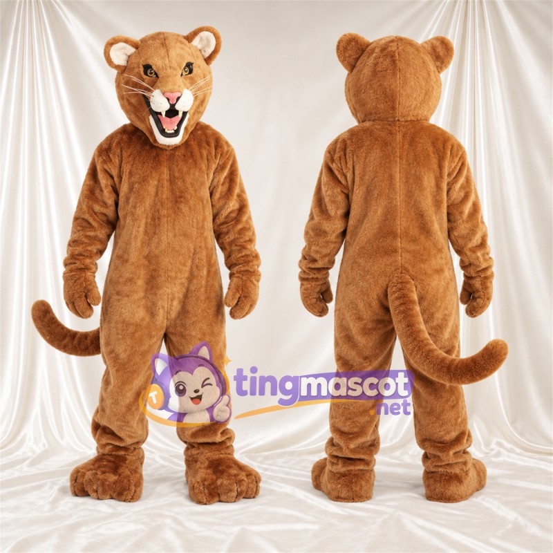 Costume de mascotte Puma – brun clair – Petites oreilles rondes; Queue enroulée