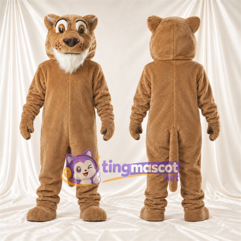 Costume de mascotte Chat sauvage – brun clair – Oreilles pointues; Barbe (blanc)