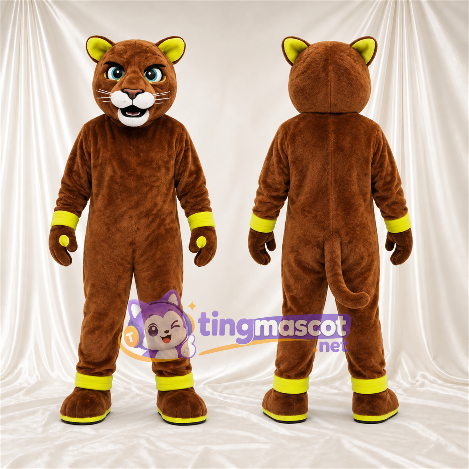 Brown Wildcat Mascot Costume - Yellow Accents Brown Wildcat Mascot Costume - Yellow Accents