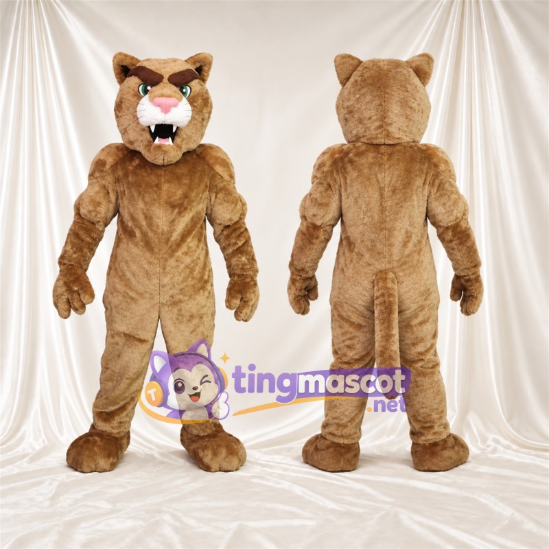 Costume de mascotte Chat sauvage – brun clair – Nez (rose); Sourcils inclinés